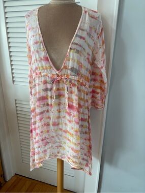 milk & honey Beachwear Shades of Pink,Orange,White Tie Dye Gauze Beach Coverup